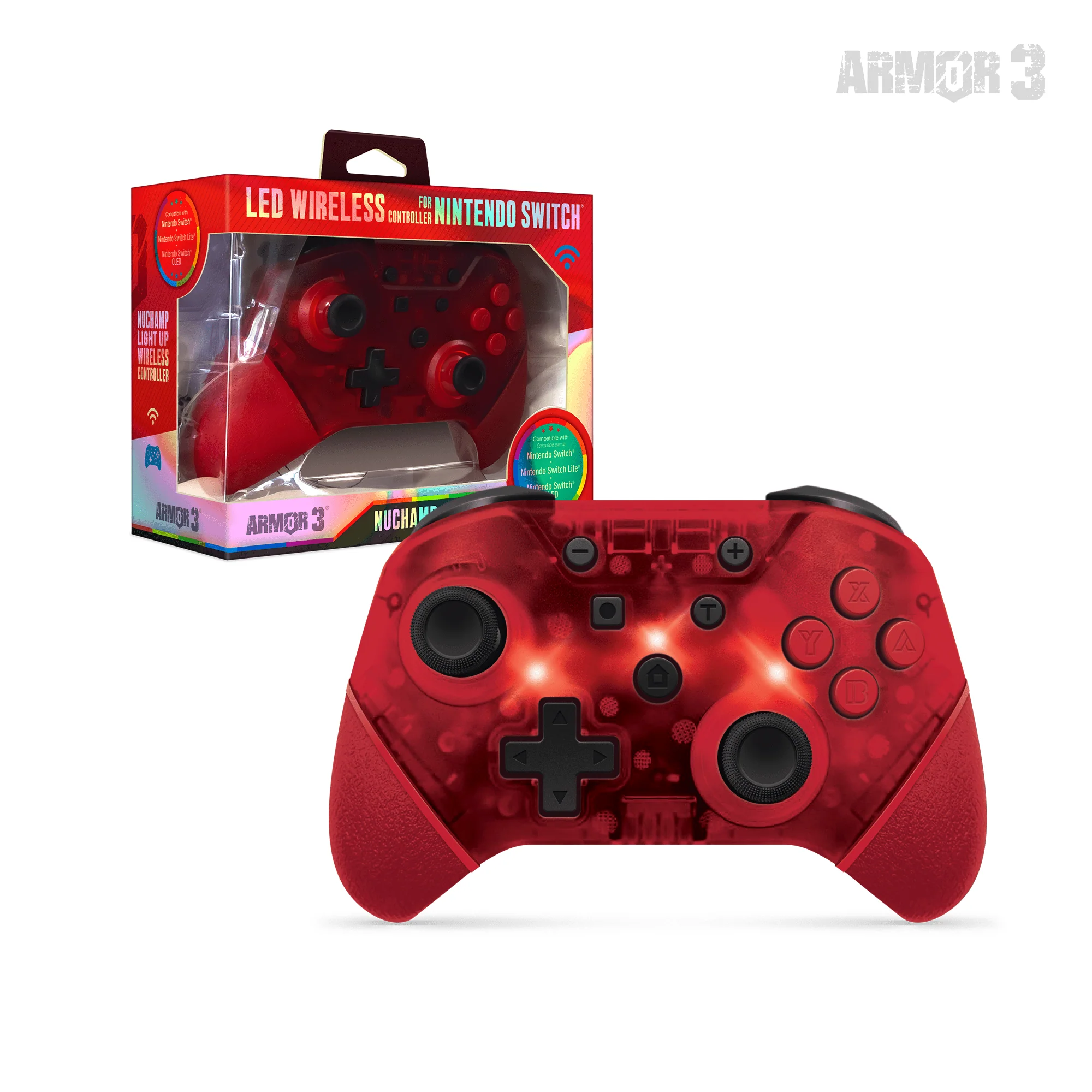 NuChamp" Wireless Game Controller for Nintendo Switch® OLED Model/Switch® Lite/Switch®(Red/LED)
