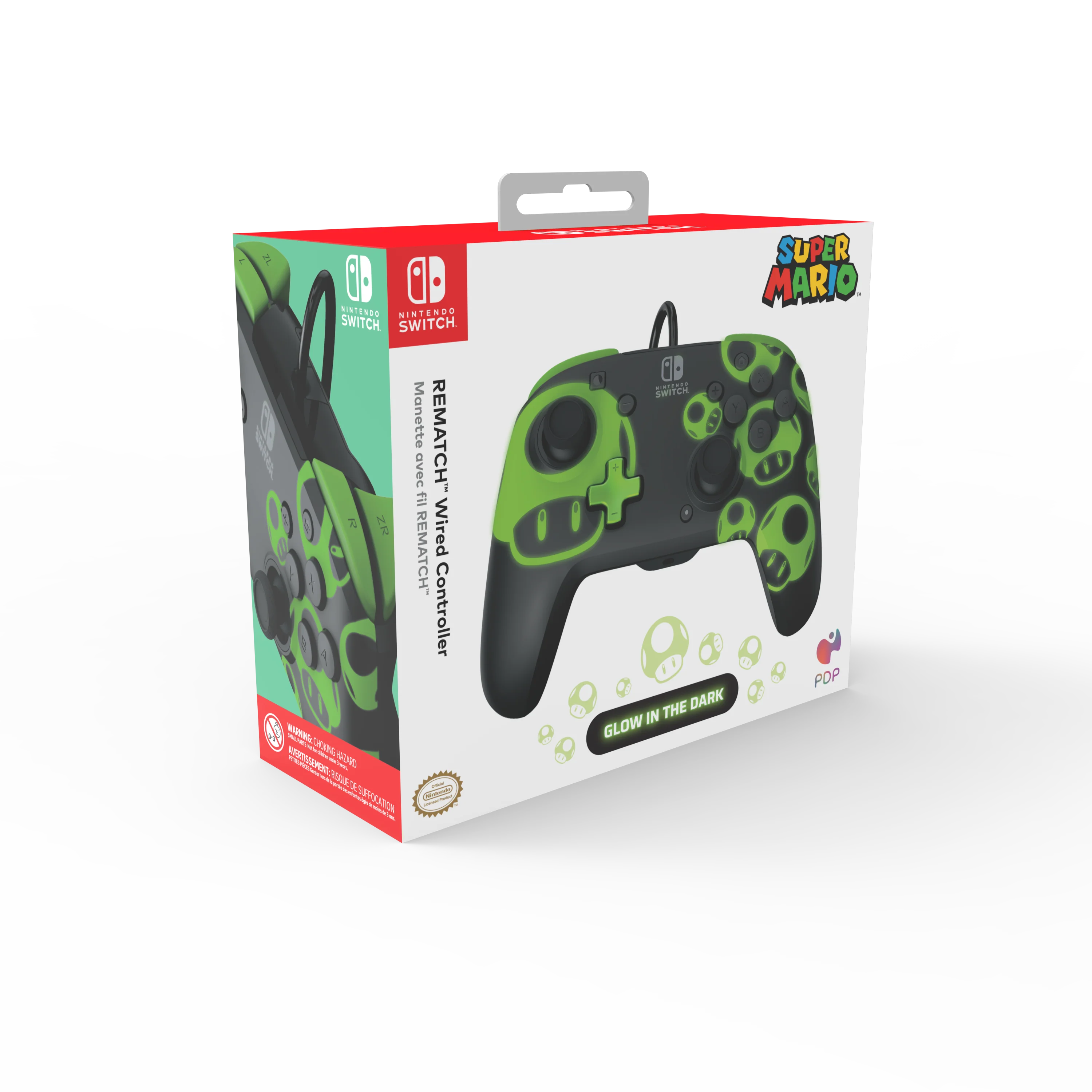 PDP - REMATCH WIRED CONTROLLER: 1-UP GLOW IN THE DARK FOR NINTENDO SWITCH, NINTENDO SWITCH - OLED MODEL