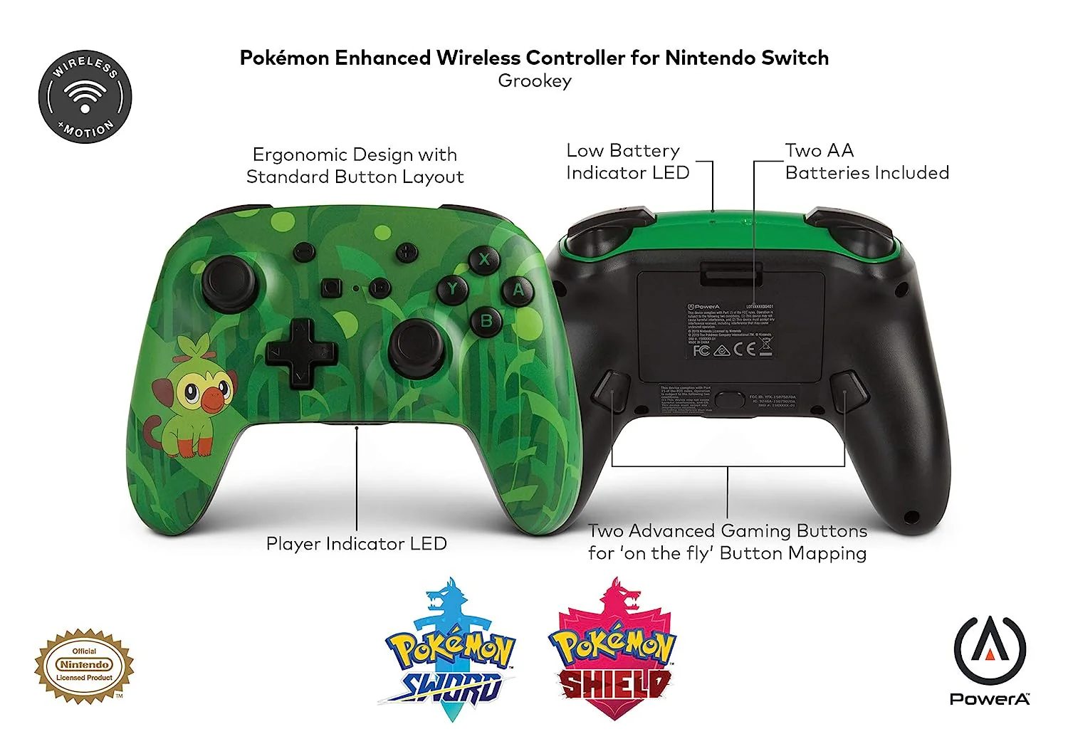 PowerA Enhanced Wireless Controller, Pokemon Grookey - Nintendo Switch - Image 3